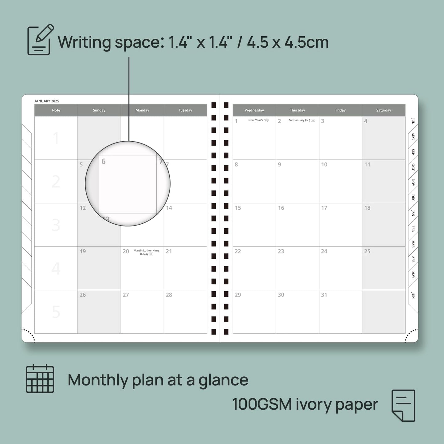 POPRUN Academic Planner 2025-2026 (July 2025-June 2026), Daily Weekly and Monthly Appointment Book (Wirebound Hard Cover - 10'' x 8'') with Hourly Time Slots, Tabs, 100 GSM - Haze Blue