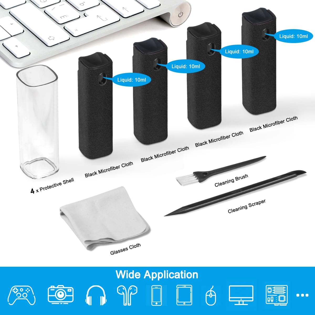 walrfid 4 Pack Screen Cleaner Spray and Wipe for Laptop Monitor and Car Screens, Phone Touchscreen Mist Cleaning Kit for Cellphone, Tablet, PC, Computer, LCD, MacBook, iPhone, iPad, Mac Pro - Black