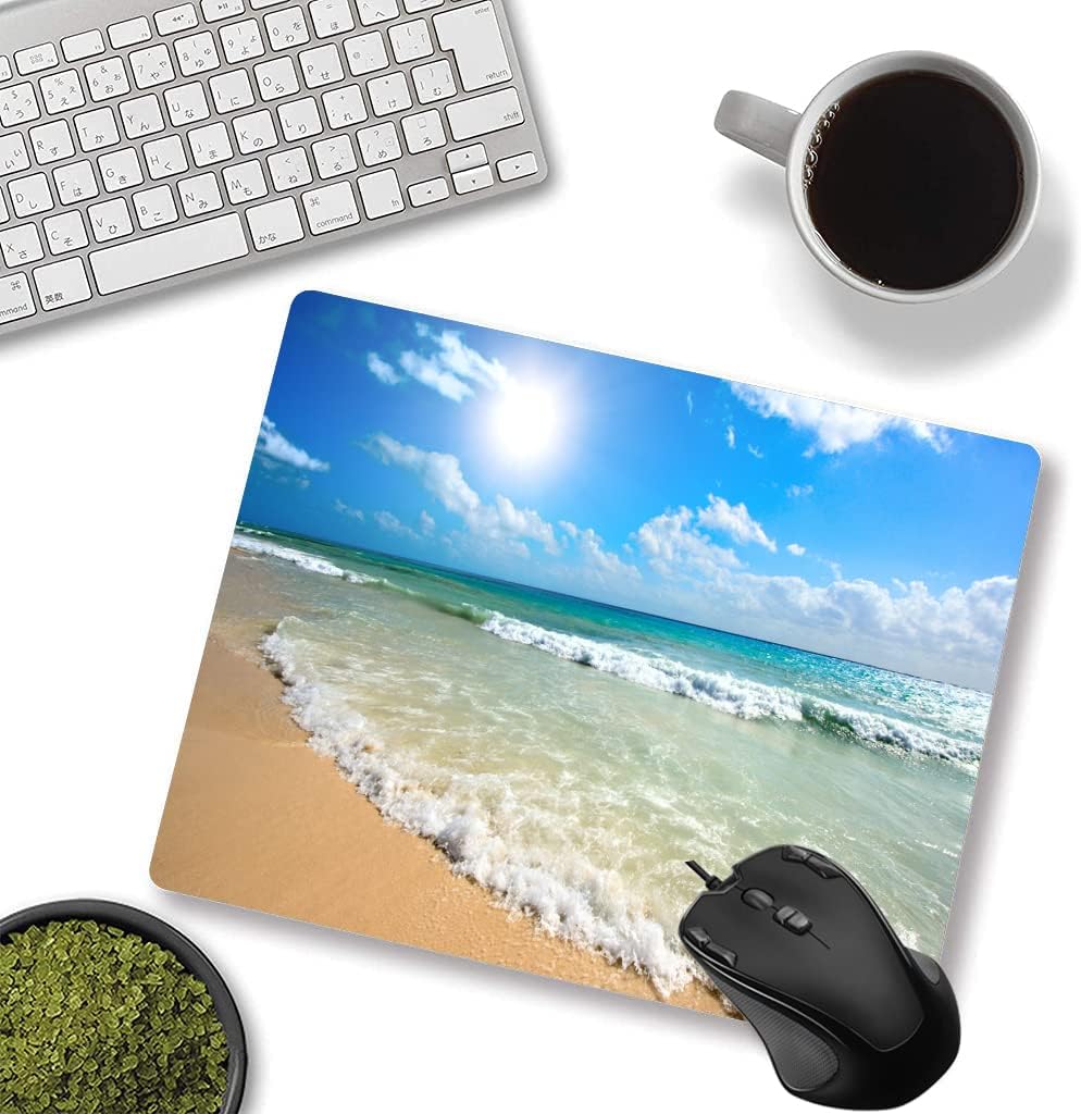 Customized Square Gaming Office Mouse Pad, Wave Beach Anti Slip Rubber Base Mouse Pad, Suitable for Desktop and Laptop Computer Mouse Pads