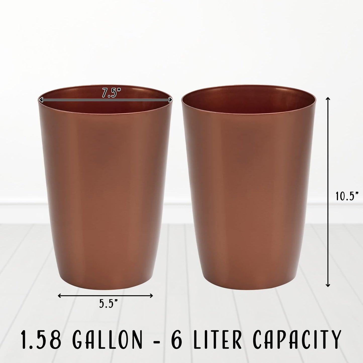 HOLDN’ STORAGE Small Trash Can - Set of 2 Open Top Waste Bin of 1.58 Gallon, Compact Waste Can Perfect for Bathroom, Kitchen, Office, Dorm - Durable Garbage Can - Copper