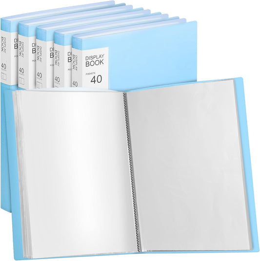 Marspark 6 Pcs Binder with Plastic Sleeves Large 8.5" x 11" Display Presentation Book 40 Pocket 80 Pages Art Portfolio Folder Clear Sheet Protector for Photo Document (Blue)