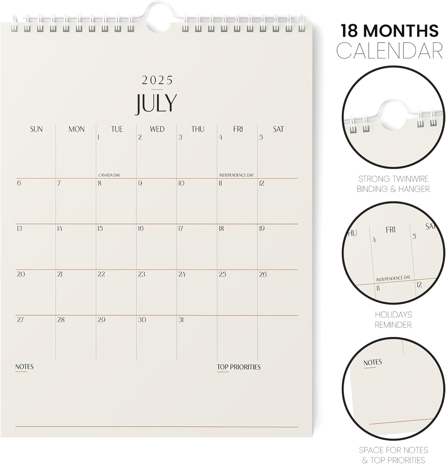 Karto Wall Calendar 2025-2026 - Vertical 8.5x11 inch July 2025 to December 2026 - Boost Your Productivity and Easy Planning with the Aesthetic Monthly Calendar - Beige