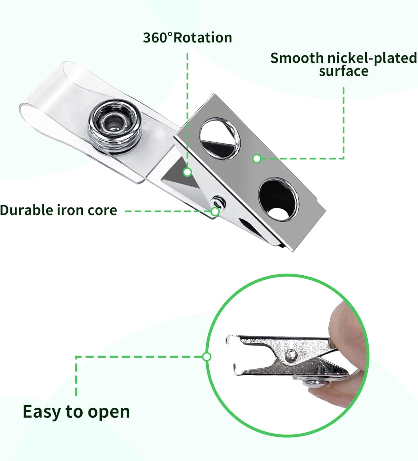 400 Pack Metal Badge Clips Double Hole ID Badge Clips with Clear PVC Straps for Name Tag ID Cards and Badge Holders Work Office Supplies