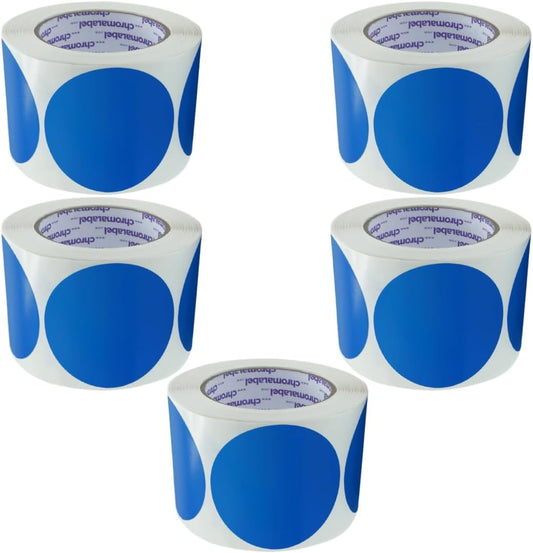 ChromaLabel 3 Inch Circle Sticker Labels, High Visibility Round Colored Stickers, Permanent Adhesive Labels - 500 Colored Sticky Dots per Roll, Dark Blue Label - Case of 5