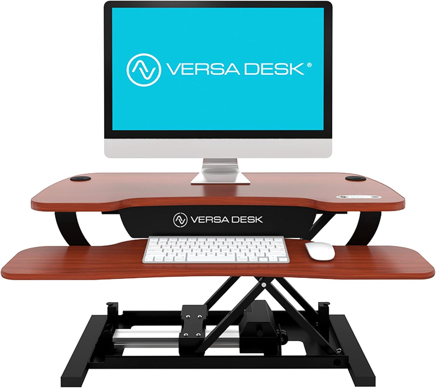 VERSADESK® PowerPro™ Elite 40” x 24" – App Controlled Electric Standing Desk Converter w/USB Charging Port. Raises up to 20”. Fully Assembled – Includes LED Lights. Supports 80 lbs. – Cherry