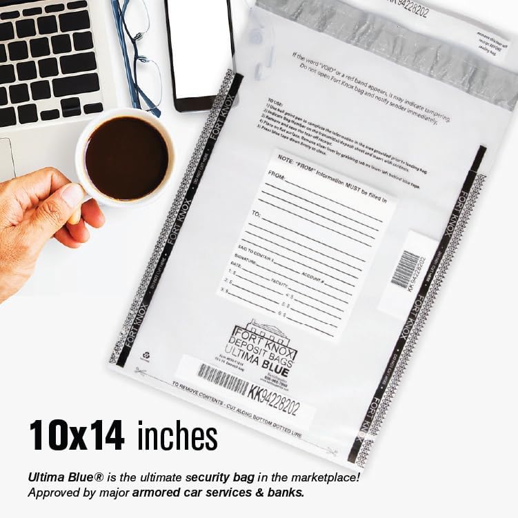 BankSupplies Ultima Blue Clear Deposit Bags | 10W x 14H | Pack of 100 | Transit, Transfer, Valuables | Tamper Evident Tape | Captive Flap Closure | Security Deposit Bag
