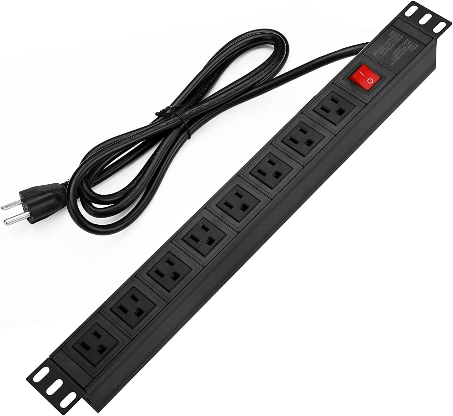 BTU Power Strip Surge Protector Rack-Mount PDU, 8 Right Angle Outlets Wide-Spaced, Mountable Power Strip Heavy Duty for Server Racks, Commercial, 300J (Black 10FT)