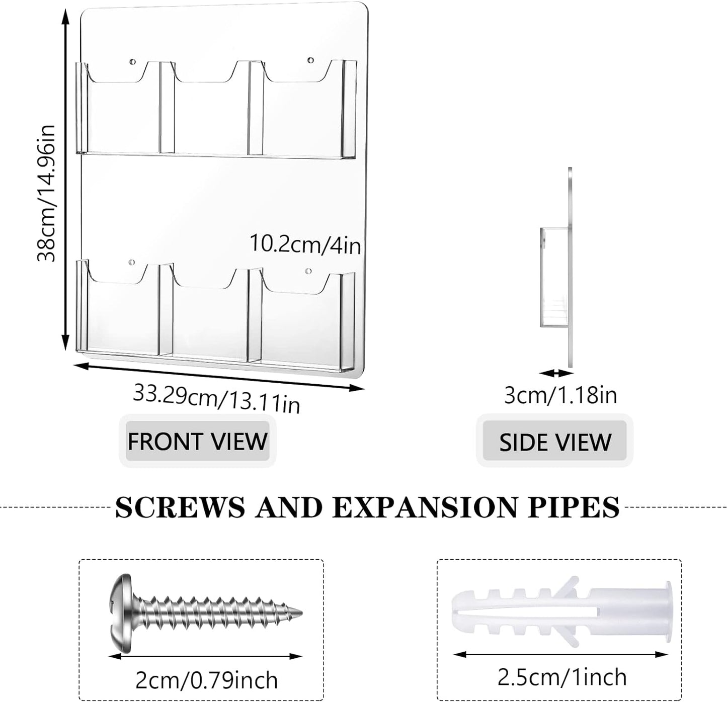Eersida 2 Pack Acrylic Brochure Pamphlet Holder Wall Mount Clear Brochure Display Holder Plastic Trifold Flyer Rack Literature Storage Rack for Offices Waiting Room (6 Pockets, 15 x 13 Inch)