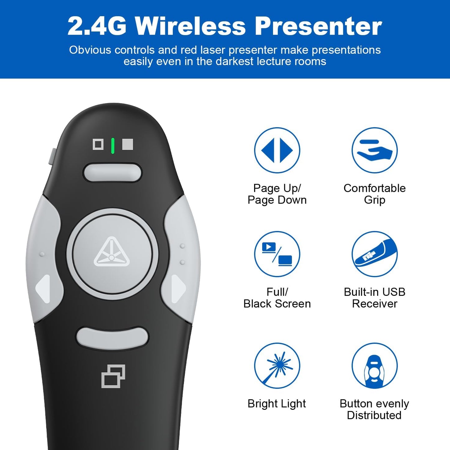 QUI Presentation Clicker Wireless Presenter Remote Clicker for PowerPoint Presentation Remote, PowerPoint Slide Advancer for Mac/Windows/Linux, Google Slide/PPT/Keynote, Type-c, Black