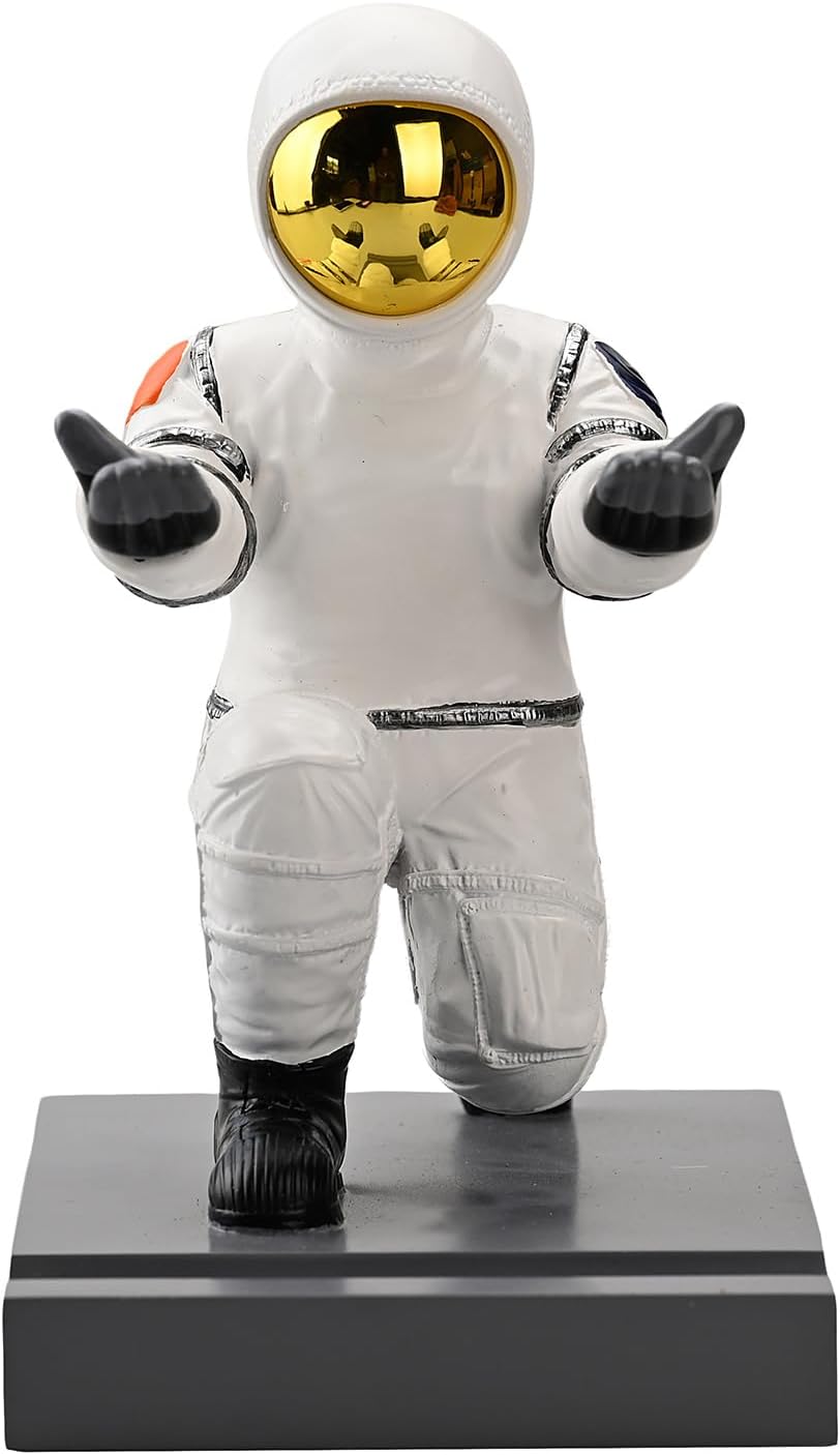 Astronaut Resin Pen Holder, Mobile Phone Stand, Device Stand, Desk Organizer Decorative Pen Holder (White&Golden)