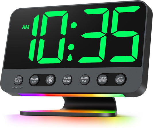 Digital Alarm Clocks for Bedrooms: Large Bold Number 5 Brightness Dimmer - Easy to Read Across The Room - 5 Alarm Sound 8 Night Light - Green