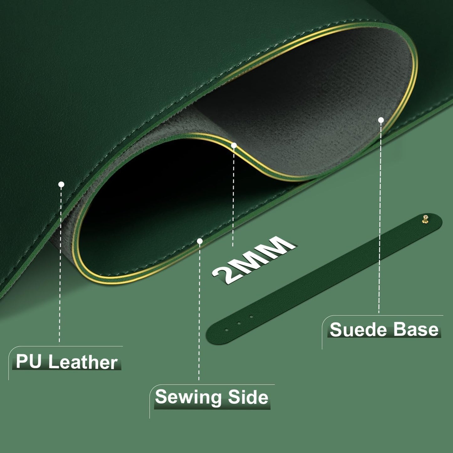 Leather Desk Pad Protector, Desk Mat, Large Mouse Pad, Non-Slip Desk Blotter, Office Laptop Desk Pad, PU Leather Desk Writing Pad for Office and Home (Blackish Green, 31.5" x 15.7")