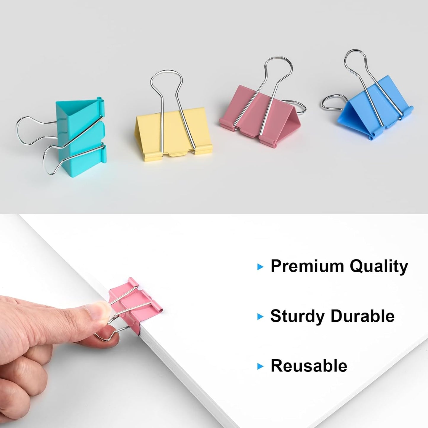 200 Count Colored Binder Clips Assorted Sizes, 4 Sizes Large, Medium, Small, Mini, Metal Paper Clamps, Bulk Clips Office Supplies (1 1/4", 1", 3/4", 1/2 Inch) KKEETUR