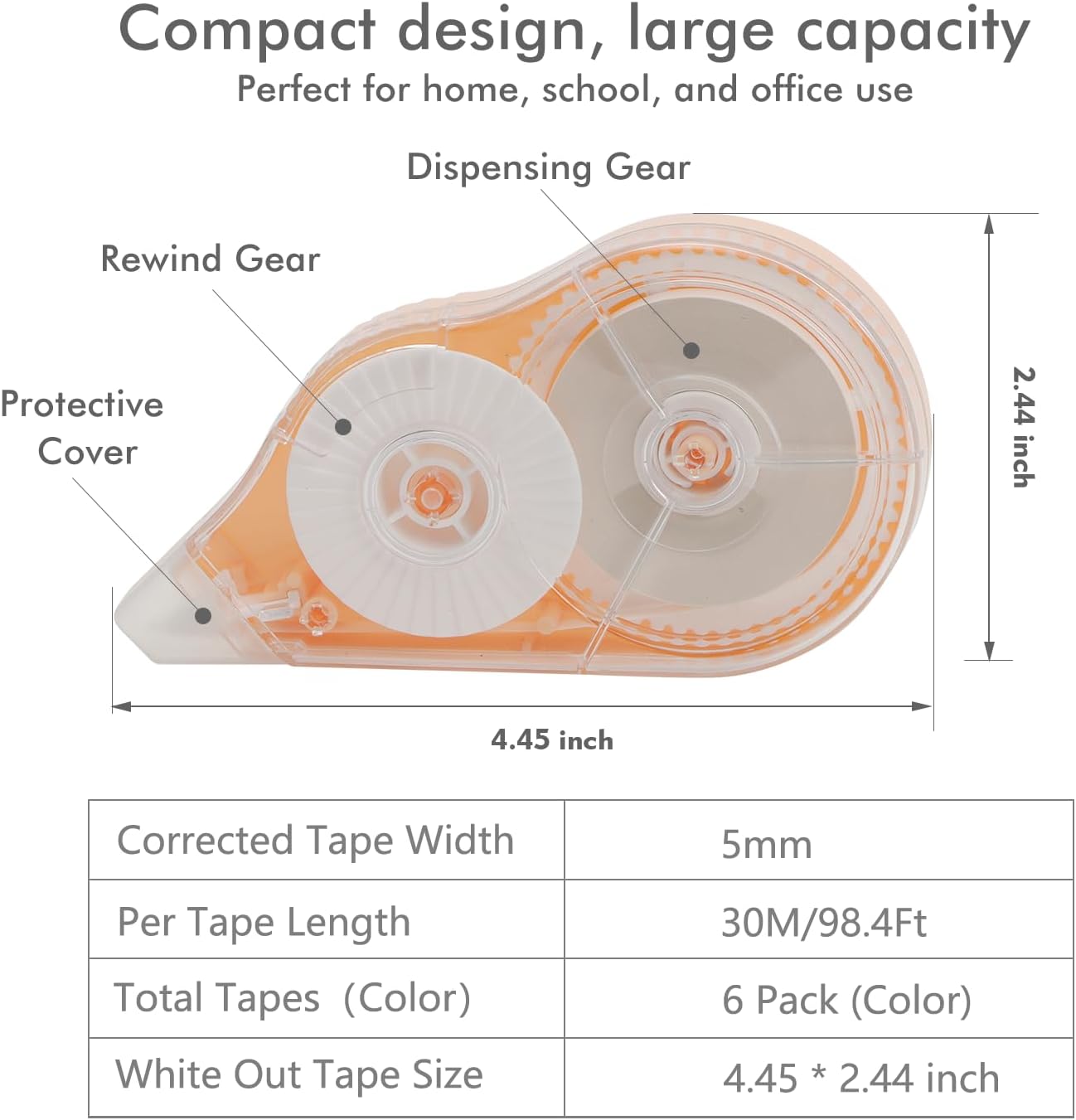 6 Pack Extra-Long Correction Tape – 98ft (30m) Each, Total 590 ft – High Capacity White Out Tapes, Smooth & Precise, Tear-Resistant, No Mess, Easy-to-Use Dispensers for Office, School & Home Supplies