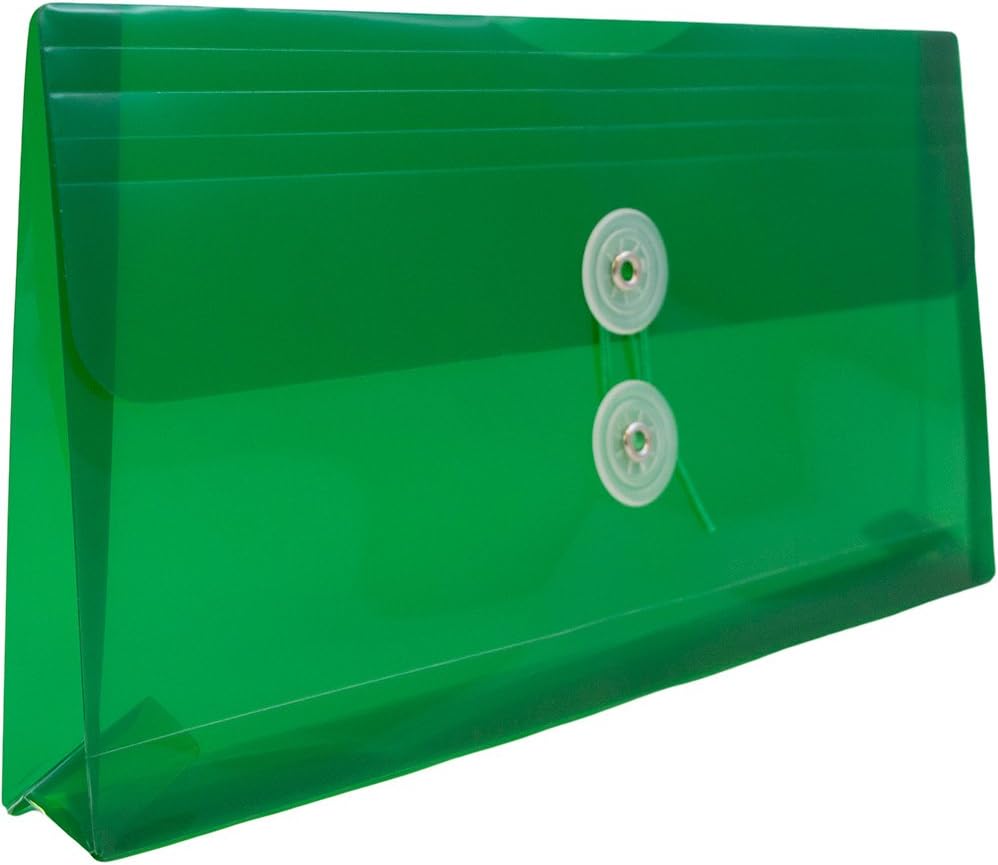 JAM PAPER Plastic Envelopes with Button & String Tie Closure - #10 Business Booklet - 5 1/4 x 10 - Green - 12/Pack