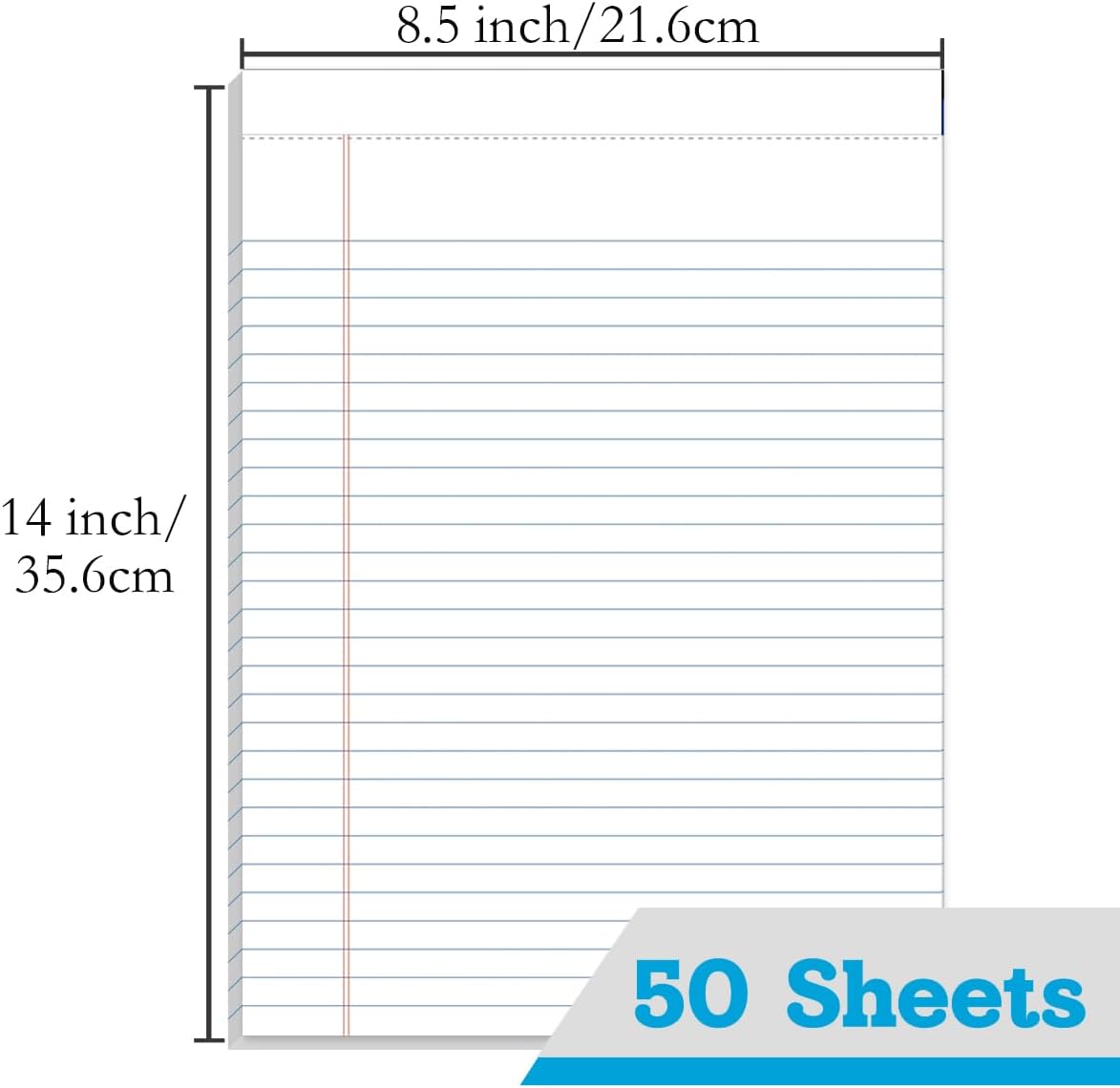 KAISA Legal Pads 8.5x11 inch Writing Pads, 8.5"x11.75" Wide Ruled Notepads Large Note Pads, White 50 Sheets 72 Pads,WT-MWT50W