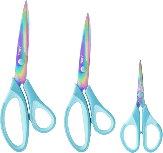 Craft Scissors, All Purpose Sharp Titanium Blade Shears, Comfortable Grips, School Scissors Set of 3 pack, Ideal for Office, Home, Sewing, Fabric, Kitchen, Arts and DIY Supplies, 9.3"/8.5"/5.6", Blue
