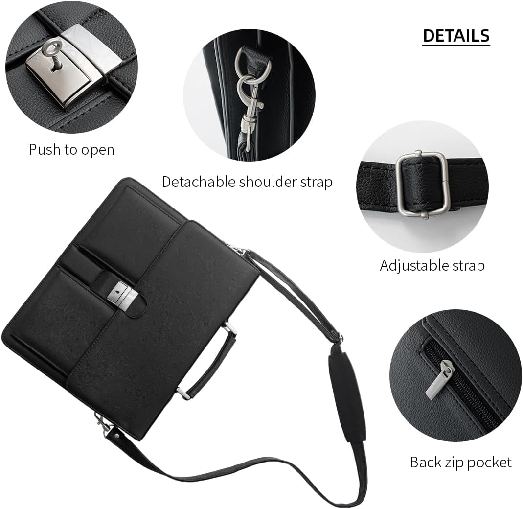 Mens Leather Briefcases Office Attorney Student Attache Case Messenger Bag w/Padded Compartment,Black