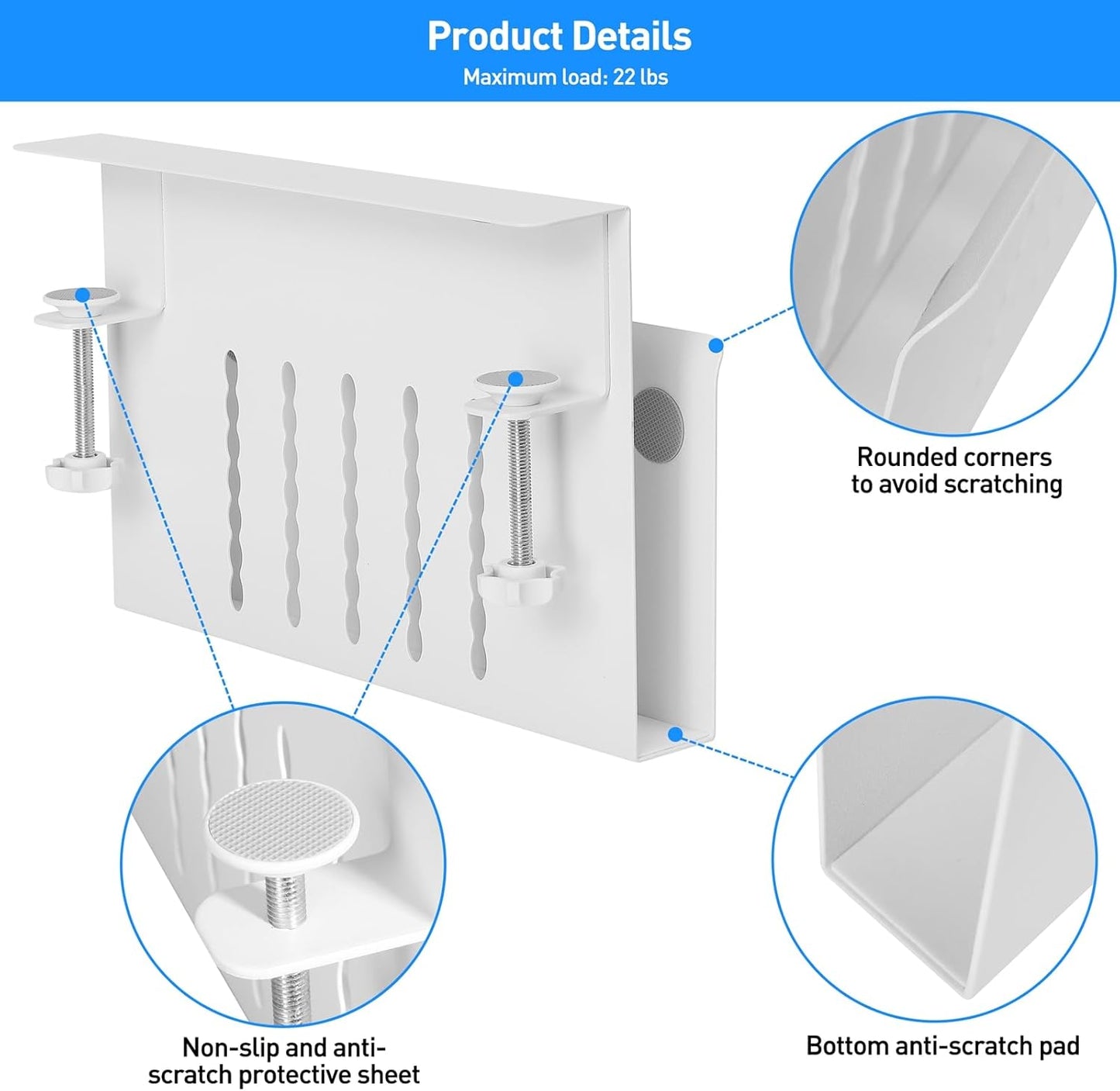 MAXECHO Desk Side Storage, Under Desk Laptop Mount, Table Side Hanging File Organizer, No Drill Clamp On Cable Management Tray, Laptop Holder with Magnetic Pen Holder for Office and Home, Load 22 Lbs