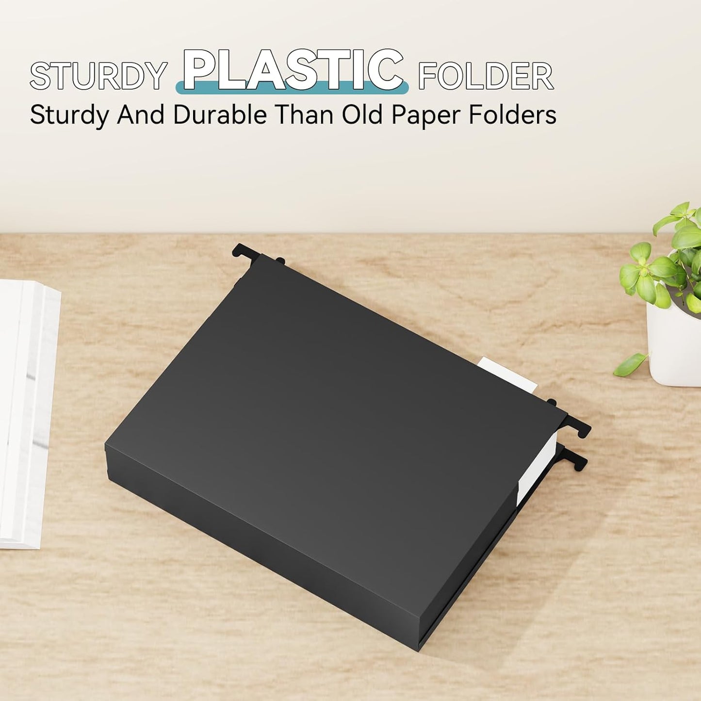 Plastic Hanging File Folder Expandable,Letter Size,Upgraded 2" Expansion Accordian Pocket,12 Pack Extra Capacity Hanging Folders,Adjustable Tabs,No Assembly,Heavy Duty for Filing Cabinet,Black