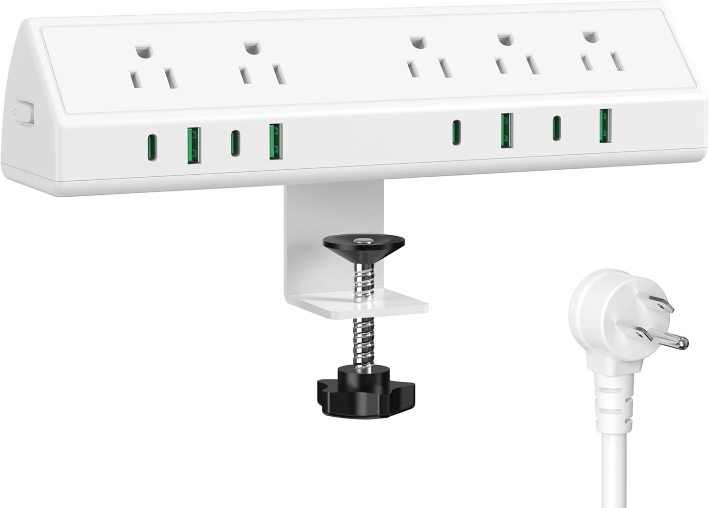 45W Fast Charging Station,Desk Clamp Power Strip,4 PD USB-C Ports,5 AC Outlets,Surge Protector Power Strip, 14AWG Heavy Duty Cord, Fits 1.9" Tabletop Edge (White, 20 FT Cable)