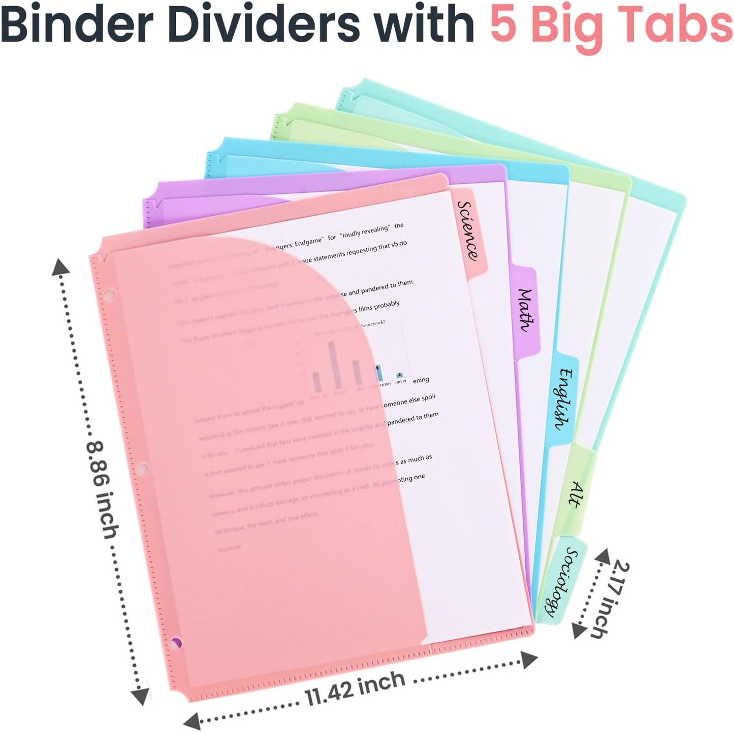 5-Tab Dividers for 3 Ring Binder, 15 Counts Binder Dividers Index with Pockets, 8.5 x 11'' Binder Dividers with 1/5 Cut Tabs for School Office (XY026) (3)