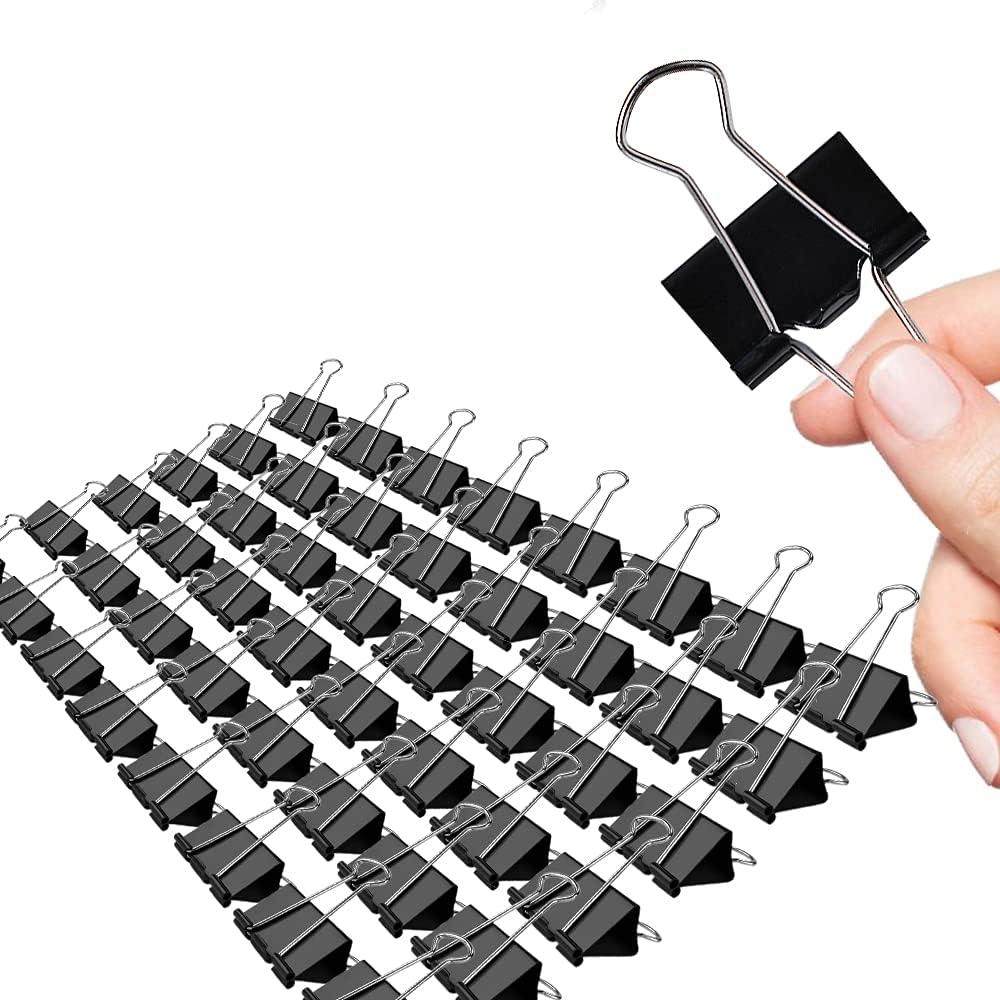 Medium Binder Clips, 48 Pack, 1-1/4 Inch, Black, Standard 32mm, Capacity 0.6 Inch, Metal Paper Clips, Office Clips, Fold Clamp, Office and School Supplies