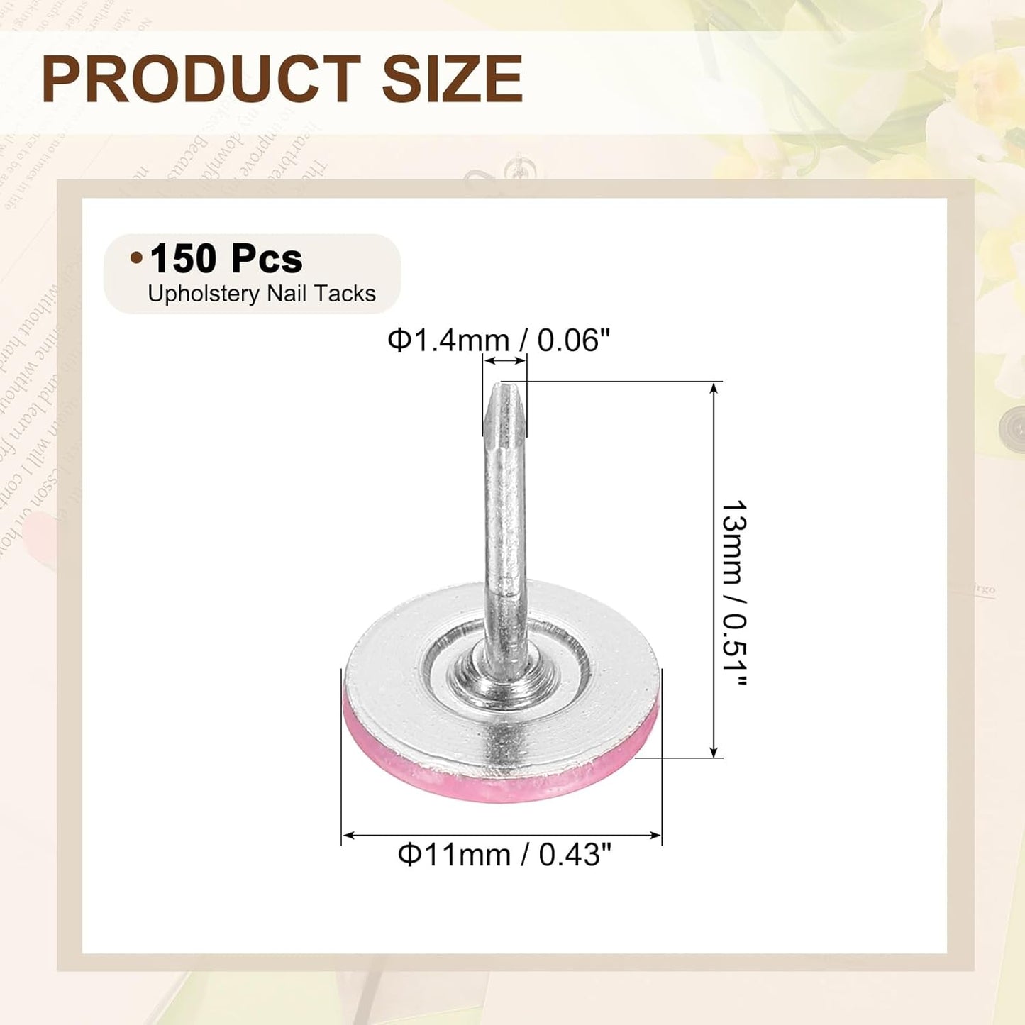 uxcell 150Pcs Upholstery Tacks, 11mmx13mm Flat Head Thumb Tack Decorative Furniture Nails Push Pins for Furniture Sofa Headboards, Pink