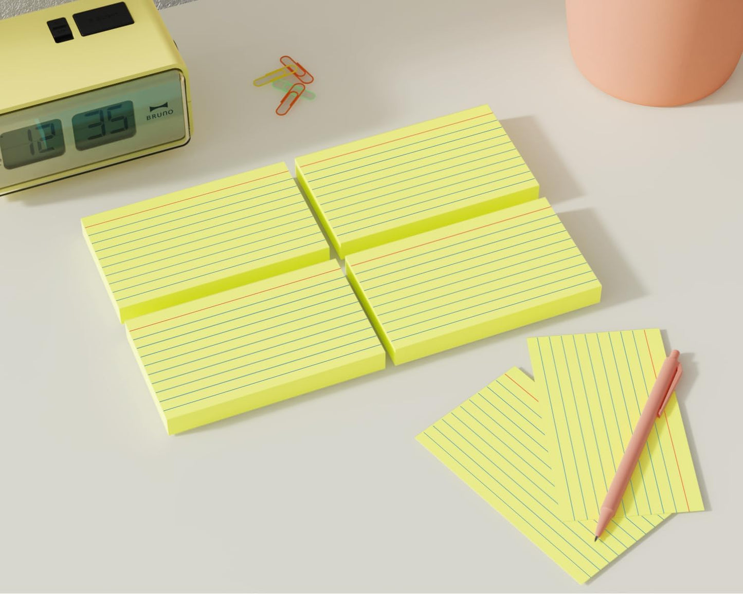 Yellow Index Cards 3x5, 200 Pack, Ruled Index Cards, Flash Cards for Studying, Heavy Note Cards for Office, Home and School, 4 Packs of 50