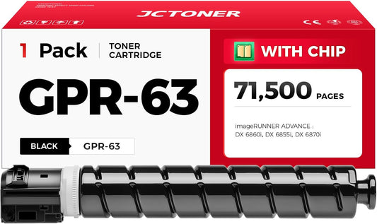 GPR-63 GPR63 Black Toner Cartridge 1-Pack with chip High Yield Replacement for Canon GPR-63 4766C003AA Compatible with ImageRUNNER Advance DX 6855i 6860 6860i 6870 6870i Printer Ink Copier All-in-One