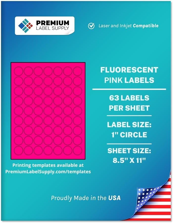 Premium Label Supply Bright Neon Color Fluorescent Sticker Labels - 1" Round Labels - (Fluorescent Pink, 31,500 Labels)