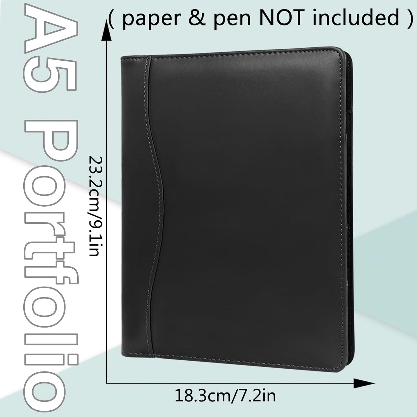 Leather Portfolio Binder 5 x 8, Mini Soft Leather Padfolio A5 Business Binder Legal Writing Pad Junior Size Document Organizer for Present Gift Kid Men Women Black
