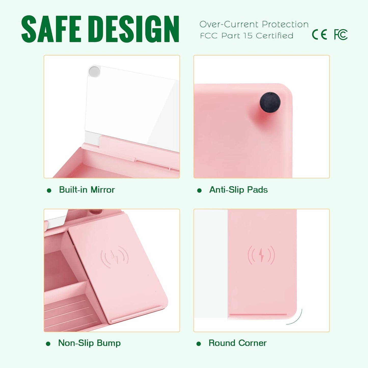 SELEAD Desktop Glass Whiteboard with Wireless Charger Station and Mirror, Desk Dry Erase Board Computer Pad Keyboard Stand with Organizer for Home, School, Office Accessories for Women, Pink