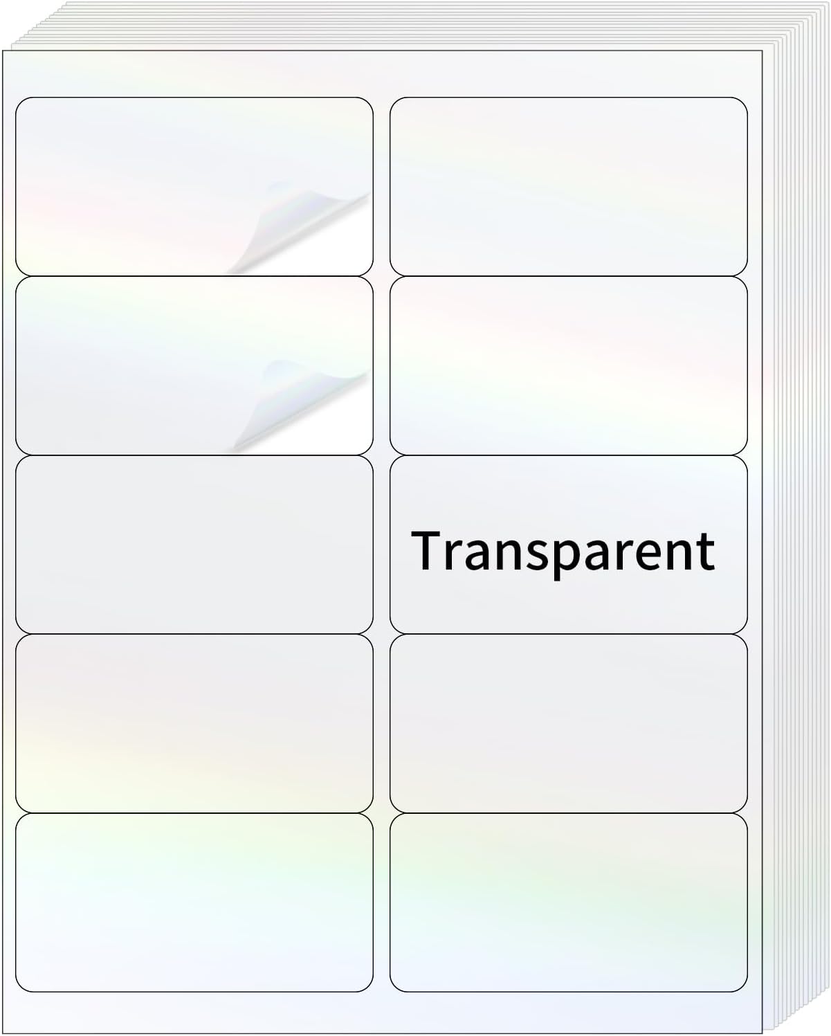 STARLIBOO Transparent Stickers Labels - 2" x 4" Clear Address Labels Mailing Stickers for Laser/Inkjet Printer 8.5"×11"- 20 Sheet (Clear Holographic)