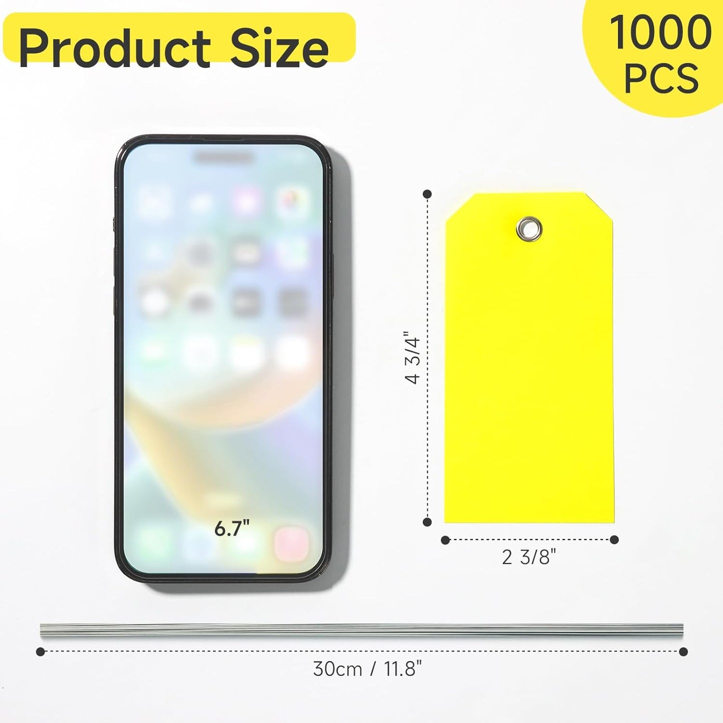 1000 Pieces Plastic Shipping Tags with wire Labeling Tags Waterproof Hang Tags with Reinforcement Hole Writable Luggage tag Loops for Equipment Inventory Parts Garage Storage (Yellow, 4 3/4" x 2 3/8")
