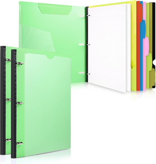 WOT I 2-Pack Telescoping 3 Ring Binder Notebooks - Customizable Cover, 5 Dividers & Pocket Folder in One Slim Organizer (60 Sheets Included), Green