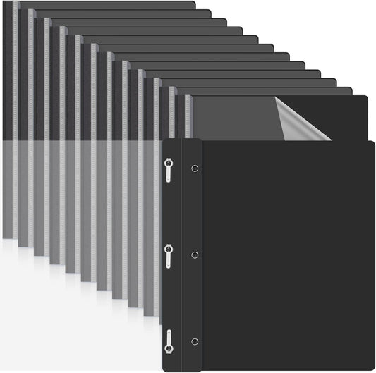 Teling 100 Pcs Plastic Report Covers with 3 Prong Fasteners 11.42 x 9.45 Inch Clear Front Report Covers Bulk Presentation Folders for School Document(Black)
