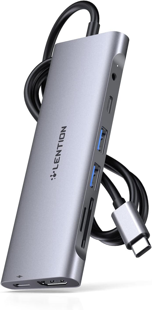 LENTION 3.3FT Long Cable USB C Hub with 4K HDMI, 2 USB 3.0, Card Reader, Aux, Type C Data/Charging Compatible 2024-2016 MacBook Pro, Mac Air/Surface, More, Stable Driver Adapter (CB-C37, Space Gray)