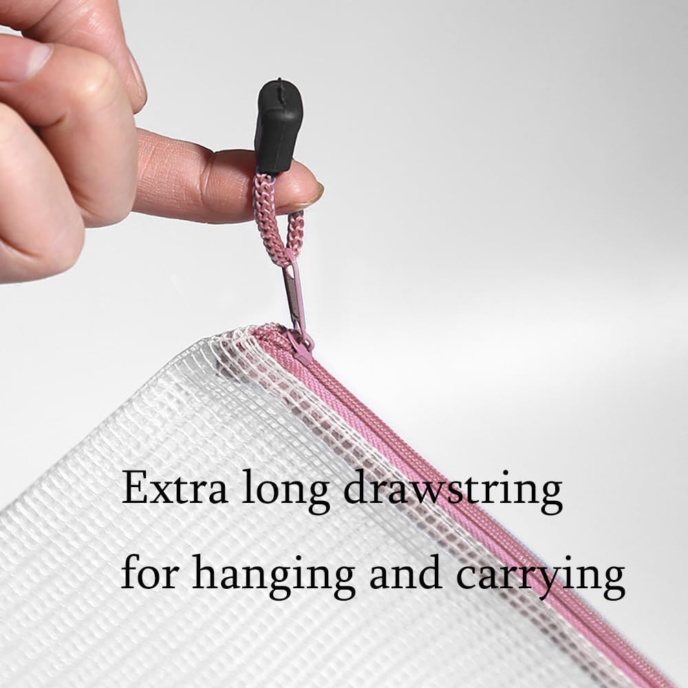 Mesh Zipper Pouch Bag,A4 Zipper Bag for Organizing Storage, Waterproof Zipper Pouch, 9" x 12"/24cm x 33cm, File Bag for School and Office Supplies (Pink)