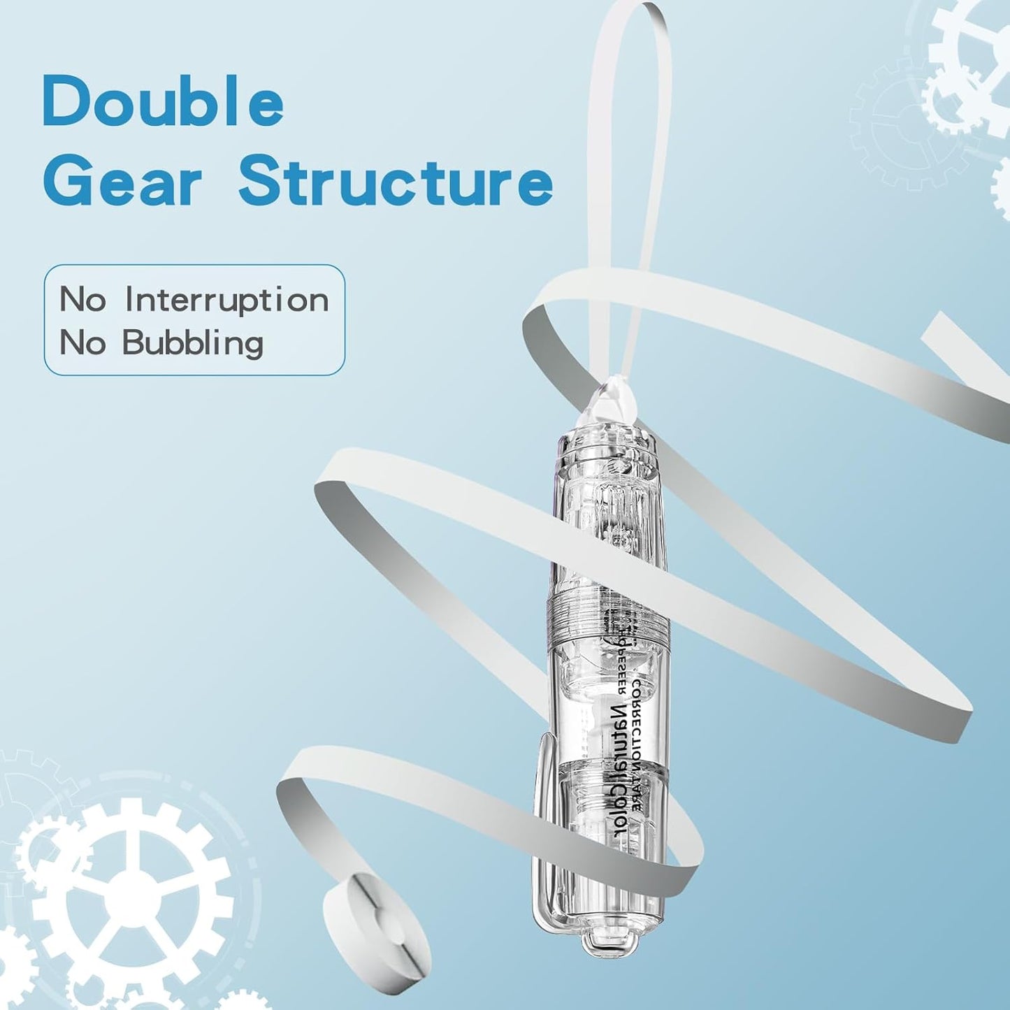 White Retractable Correction Tapes, 2 Cute Pre-Loaded Correctors with 4 Refills, Pull-Out Pen-Shaped Applicator, Anti-Break Tape for Office Supplies (Transparent, Green)