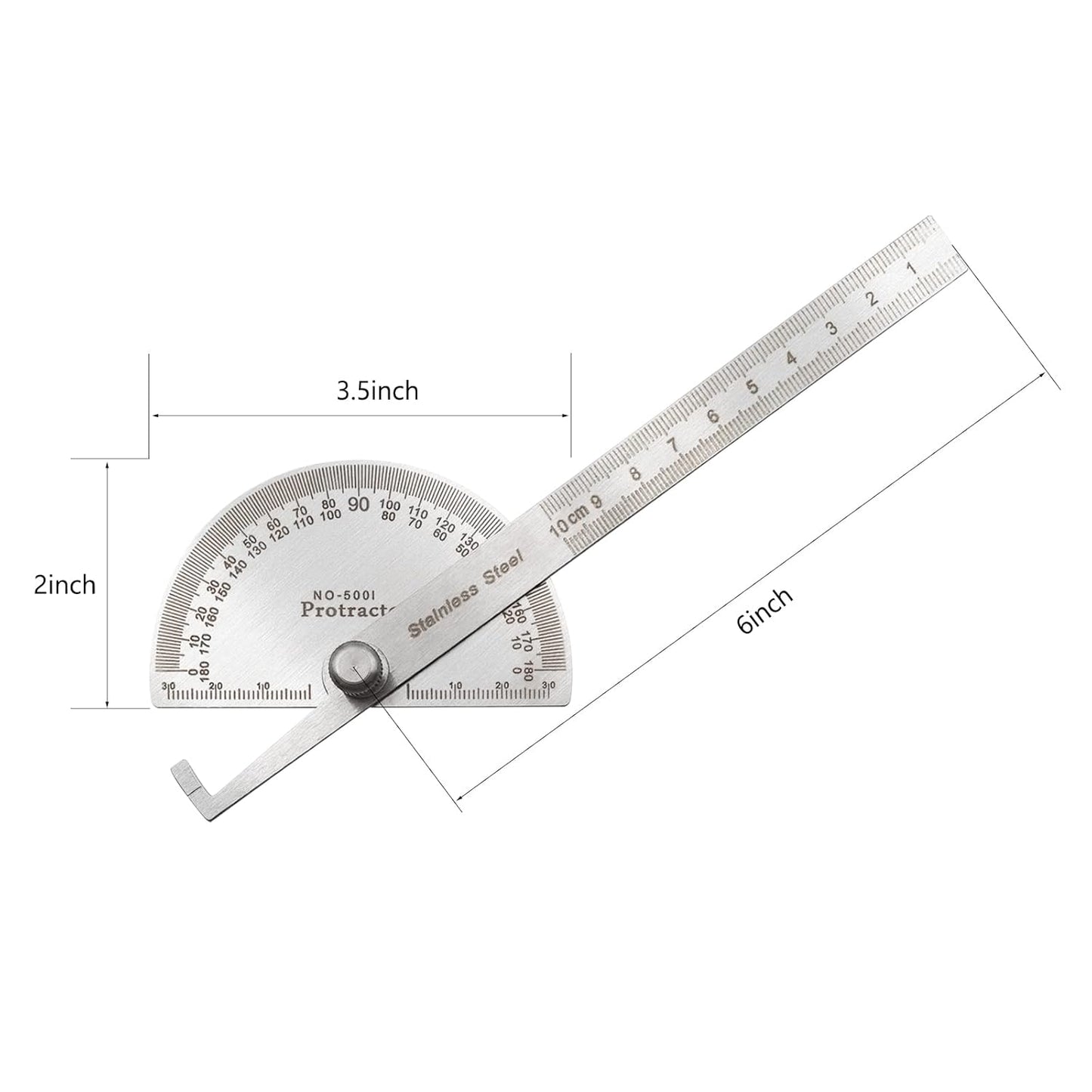 Stainless Steel Angle Protractor, 0-180 Degrees, 10 cm Woodworking Ruler, Angle Measure Tool