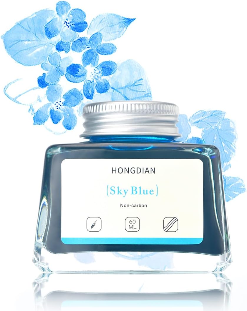 Hongdian Fountain Pen Bottled Ink Sky Blue Color, 60ml Non Carbon Inkwell Bottle, Artist Calligraphy Ink