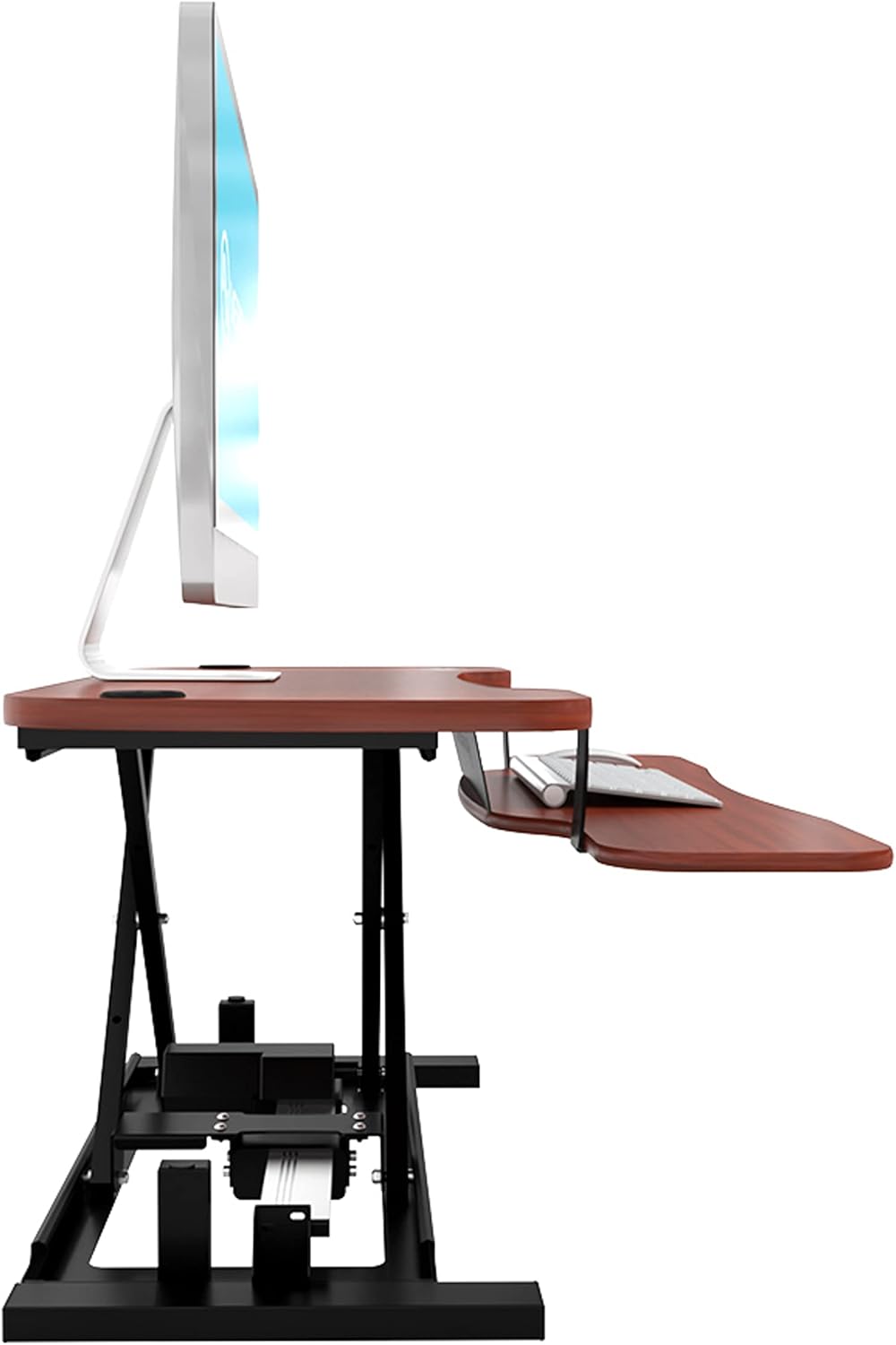 VERSADESK® PowerPro™ Elite 40” x 24" – App Controlled Electric Standing Desk Converter w/USB Charging Port. Raises up to 20”. Fully Assembled – Includes LED Lights. Supports 80 lbs. – Cherry