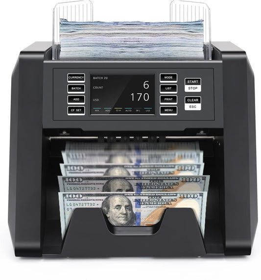 N70A Business Grade Money Counter Machine with 2CIS/UV/MG/IR Counterfeit Detection, Serial Number Reading,Mixed Denomination,Bill Counter High Speed for Store, Small Business, Office