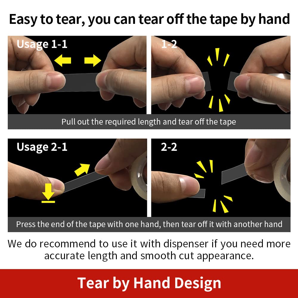 6 Rolls Transparent Tape Refills, Clear Tape, Hand Tearable, 3/4 x 1000 Inches, Glossy Gift Wrapping Tape for Dispenser, Office, School, Home