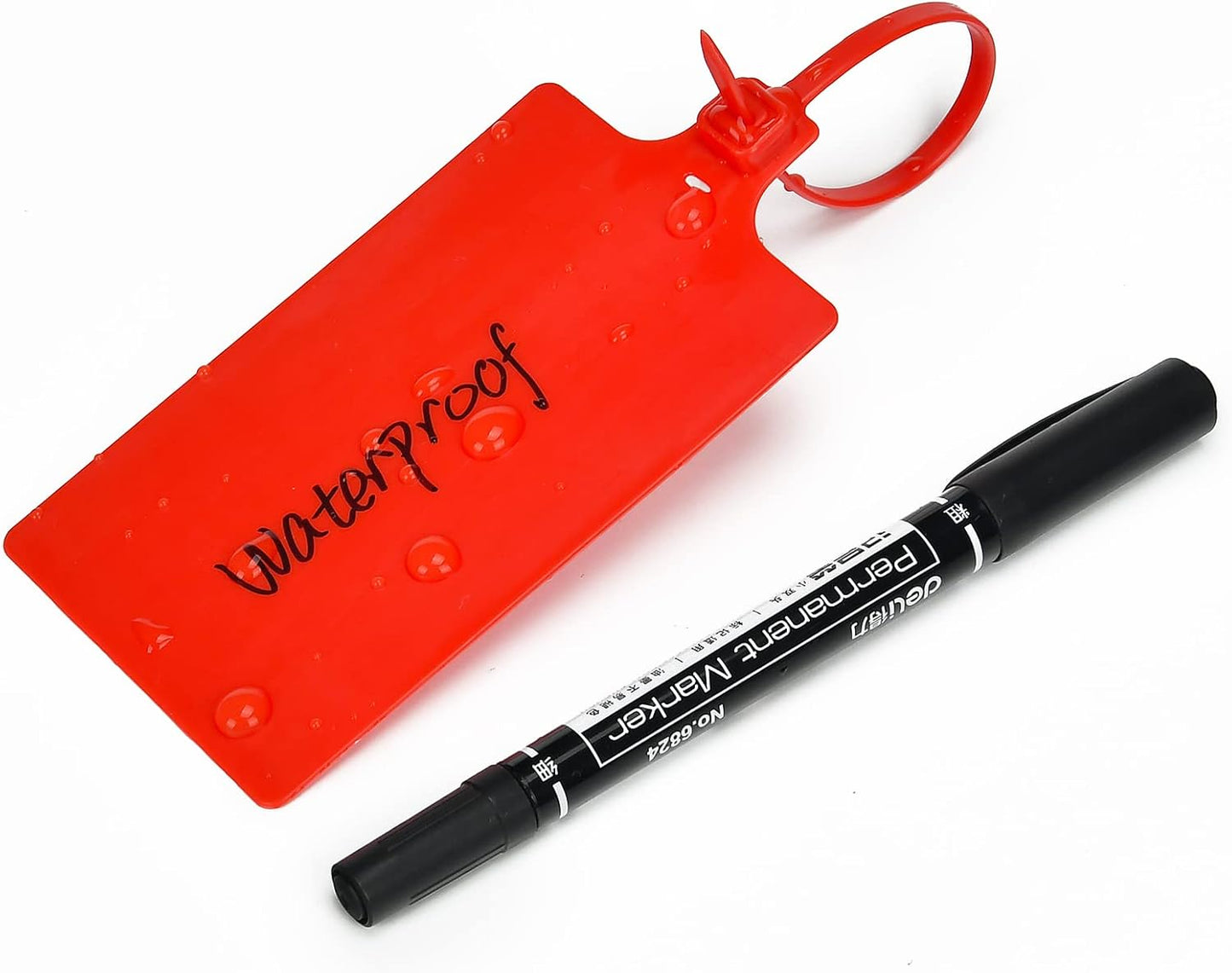 100 Red Plastic Writable Shipping Tags - Large, Waterproof, Hanging Label Tags with One Permanent Marker Pen