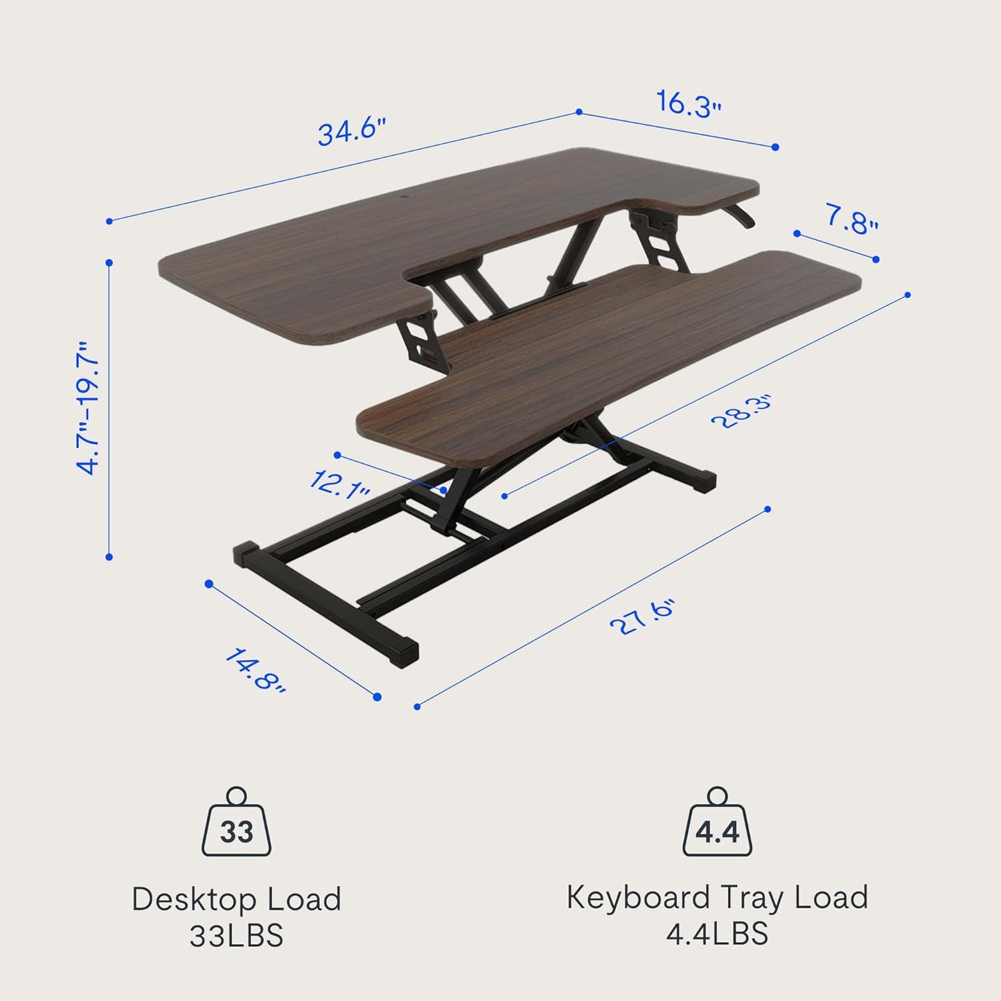 FLEXISPOT 35" Height Adjustable Standing Desk Converter Sit-to-Stand Desk Riser for Home and Office Computer Workstation with Wide Keyboard Tray, Walnut Color