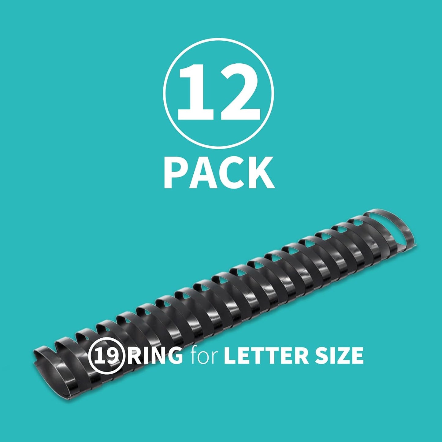 Binditek 12 Pack Plastic Binding Comb Spines, 1-1/2 Inch Diameter, 310 Sheet Capacity, 19 Ring, for Letter Size, Black, for Students and Coworkers