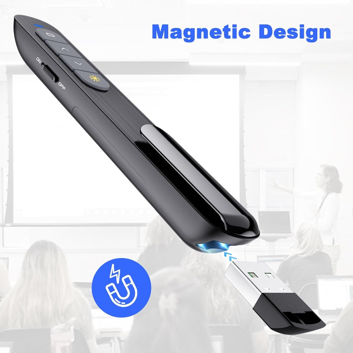 Wireless Presenter Remote Presentation Pointer Clicker with Hyperlink & Volume Control USB PowerPoint Slide Advancer