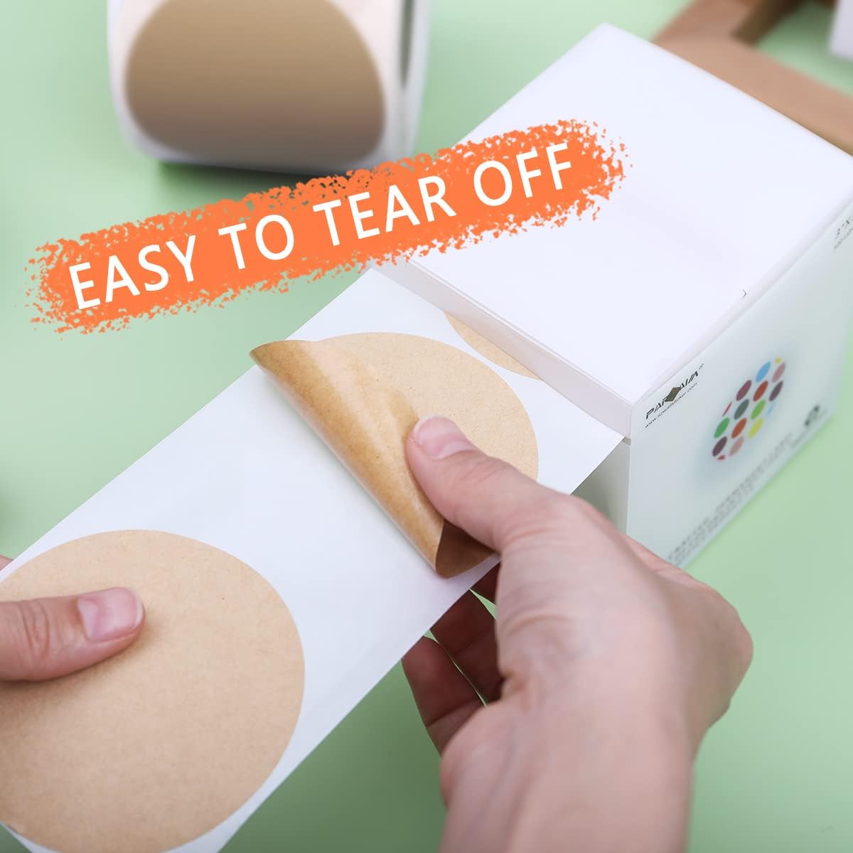 PARLAIM 3 Inch Round Color-Code Dot Stickers, 500 per Round Color Code Labels,Kraft Paper Dispenser Box Roll dots Label Inventory Circle Stickers（Kraft ）